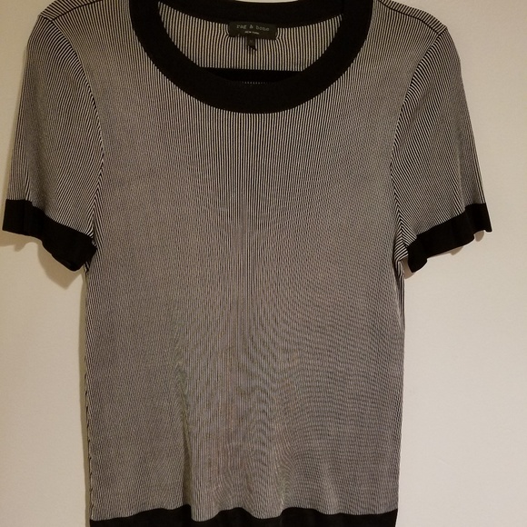 Rag & Bone Cream/Black Rayon Short Sleeve Blouse - Picture 1 of 8